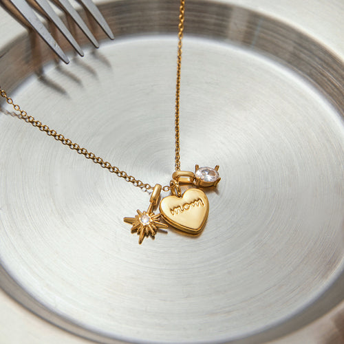 Gold Sun, Heart & Crystal Pendants