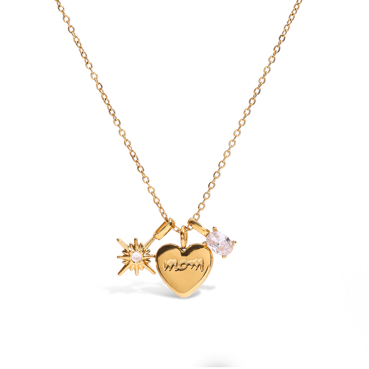 Gold Sun, Heart & Crystal Pendants